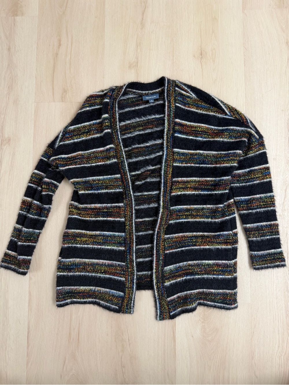 Modcloth Black soft and Fuzzy Open-Front Cardigan with Multicolor Stripes